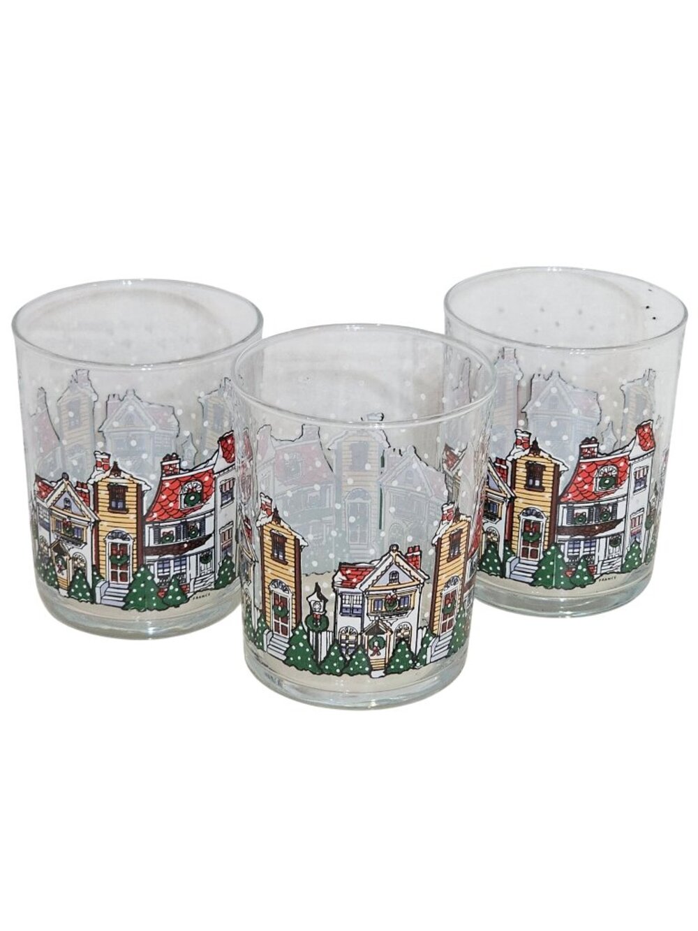 3 Arcopal France Holiday Village Old Fashioned 8oz Victorian houses snow 3.5" vi